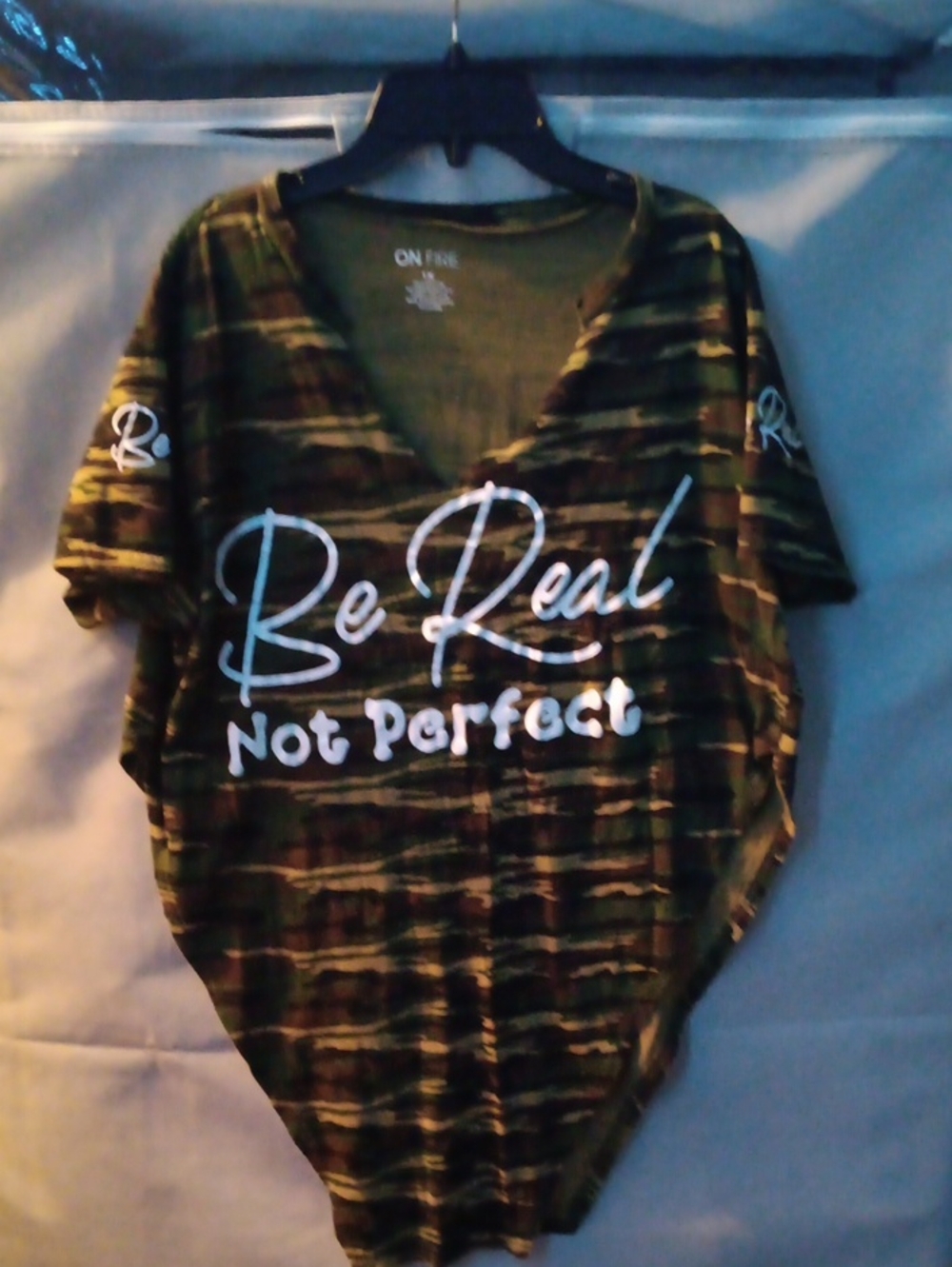 On Fire Olive Green CamouflageTee with White Script